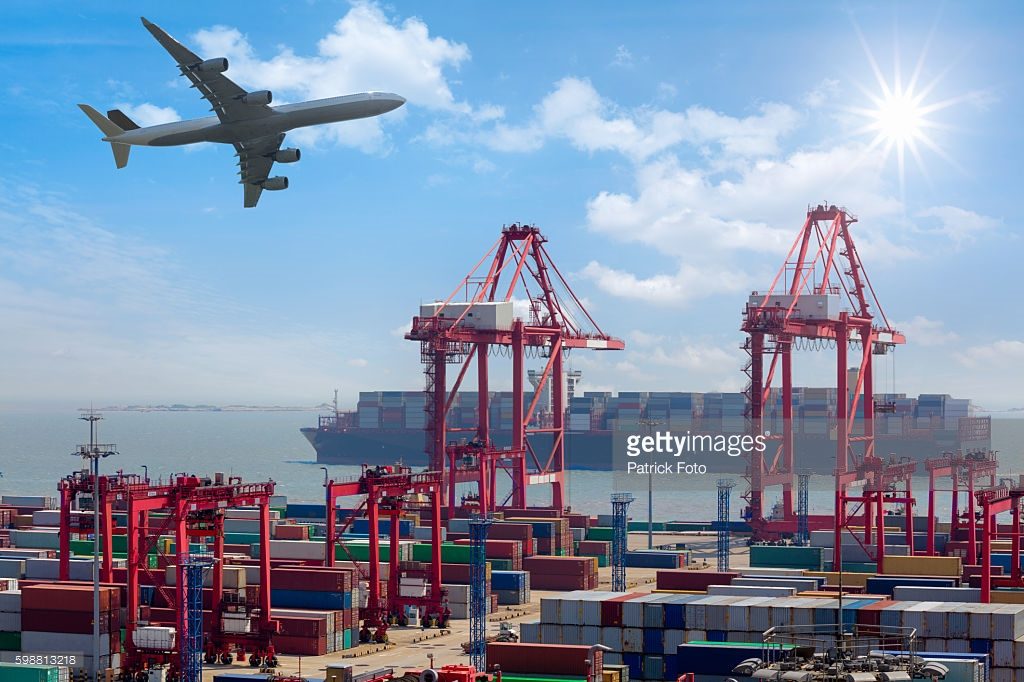 Closeup Industrial port with containers, Shanghai Yangshan deepwater port is a deep water port for container ships in Hangzhou Bay south of Shanghai, China.